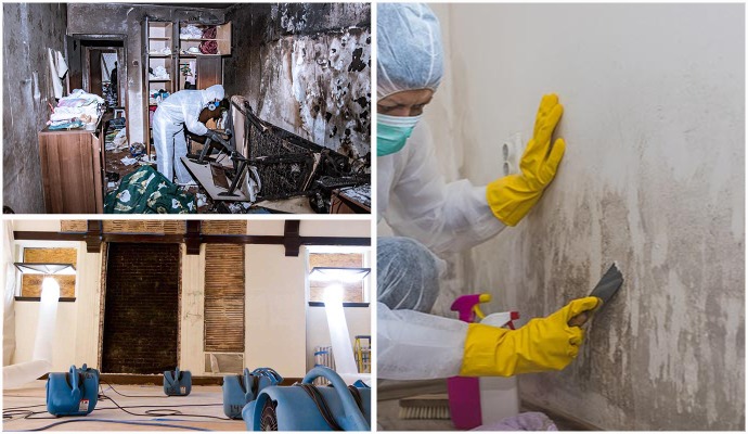 Collage of fire, water and mold damage restoration