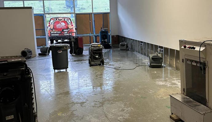 Commercial water damage restoration using professional equipments
