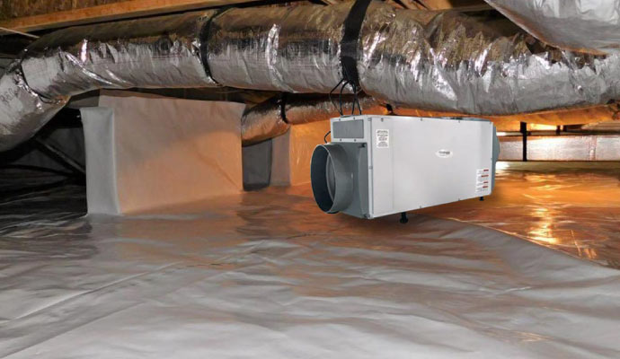 Installed dehumidification system in crawl space