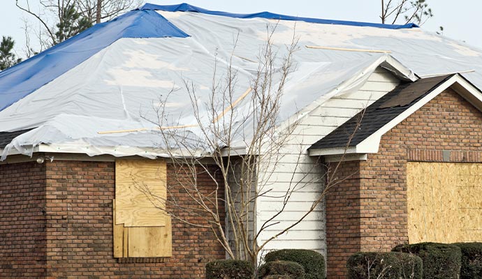 A boarded-up house